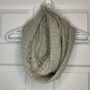 Gray White Infinity Scarf with small fringe Soft Acrylic Warm Cozy Dressy Casual